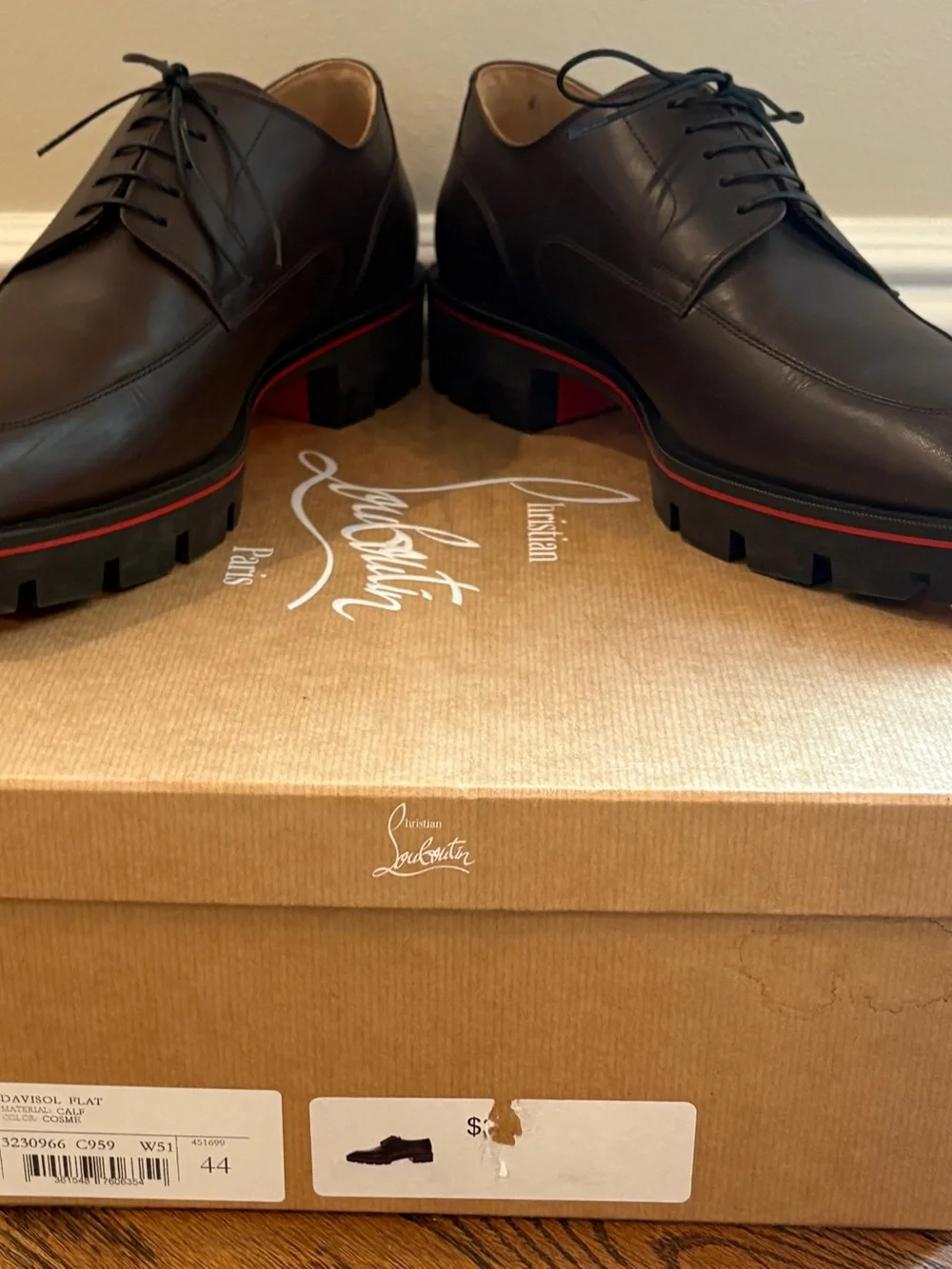 Christian Louboutin Men's Brown Leather Davisol Shoes with Red Soles